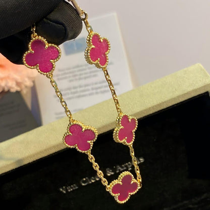 [Lumi Jewelry]CLOVER 5 MOTIFS PINK ENAMEL BRACELET