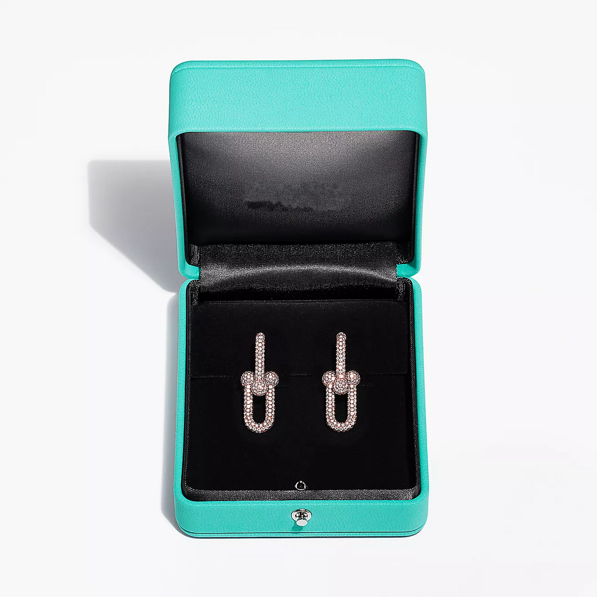 [Lumi Jewelry]LARGE LINK EARRINGS PINK GOLD WITH PAVED DIAMONDS