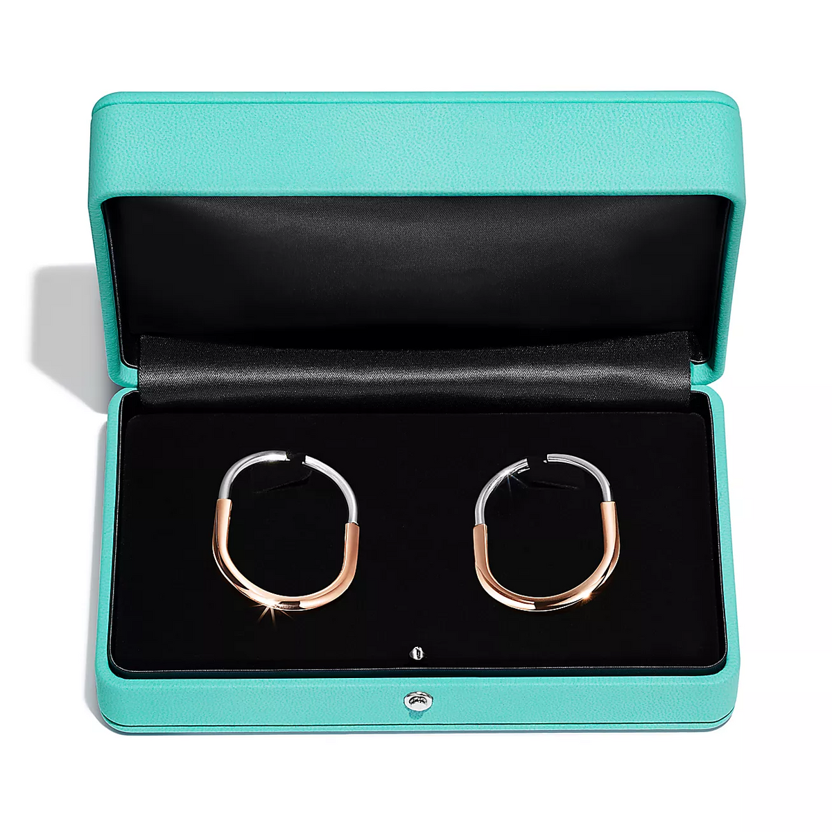 [Lumi Jewelry]LOCK EARRINGS ROSE AND WHITE GOLD DIAMONDS EXTRA LARGE