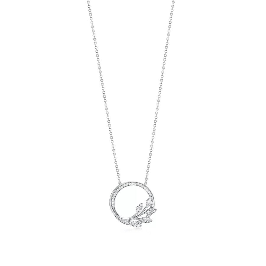 [Lumi Jewelry]DIAMOND VINE CIRCLE PENDANT PLATINUM NECKLACE
