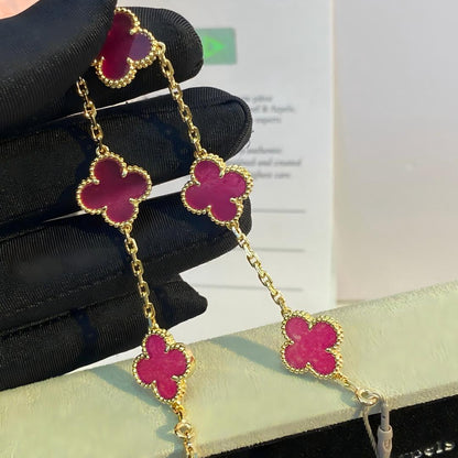 [Lumi Jewelry]CLOVER 5 MOTIFS PINK ENAMEL BRACELET