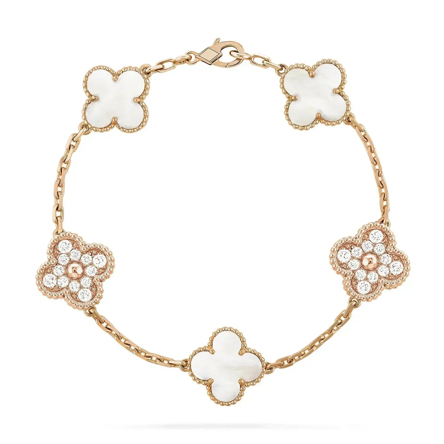 [Lumi Jewels]BRACELET TRÈFLE 5 MOTIFS NACRE BLANCHE DIAMANT
