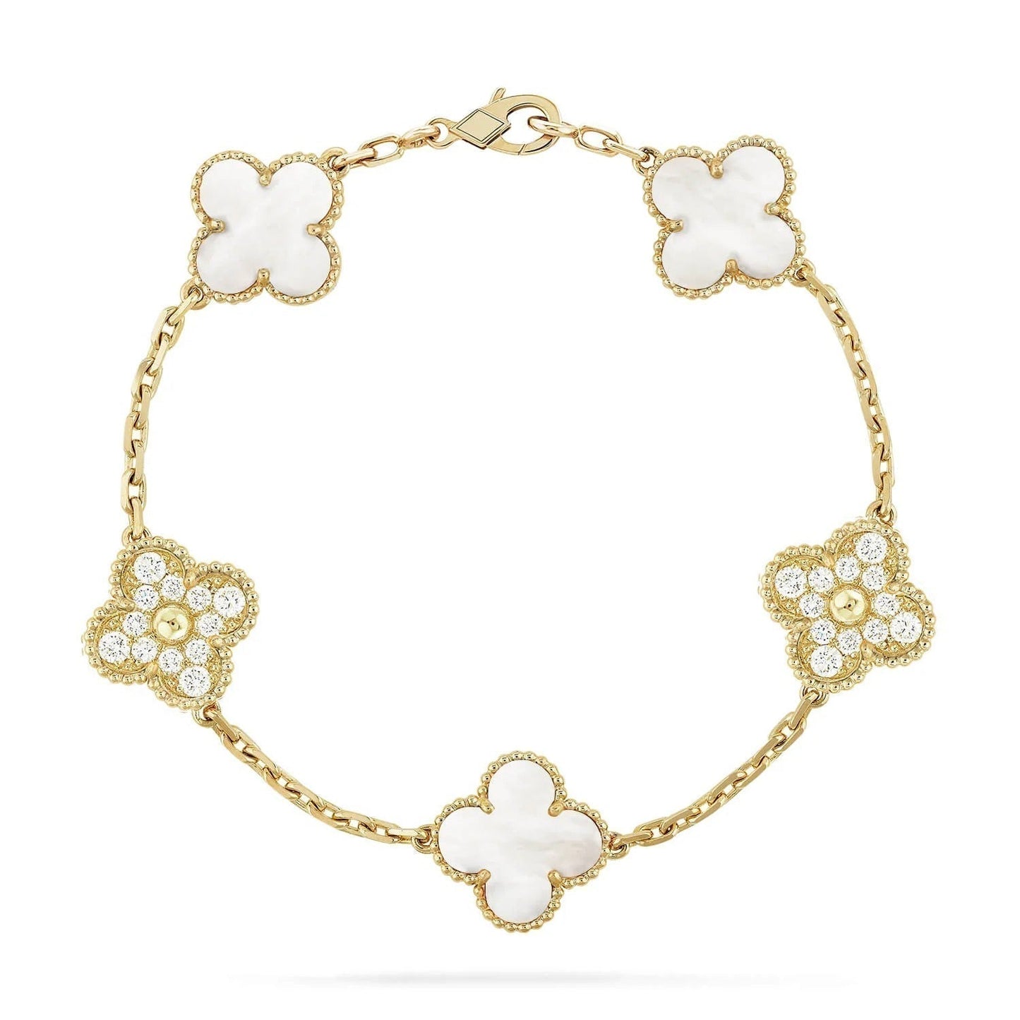 [Lumi Jewels]BRACELET TRÈFLE 5 MOTIFS NACRE BLANCHE DIAMANT