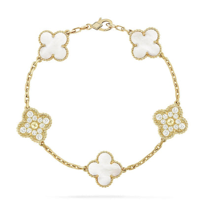 [Lumi Jewels]BRACELET TRÈFLE 5 MOTIFS NACRE BLANCHE DIAMANT