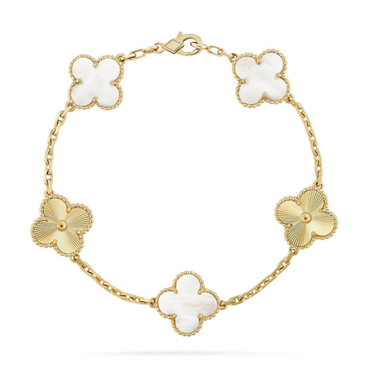 [Lumi Jewels]CLOVER 5 MOTIF WHITE MOP LASER BRACELET