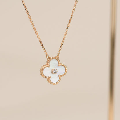 [Lumi Jewels]CLOVER 15MM DIAMOND WHITE FRITILLARIA NECKLACE