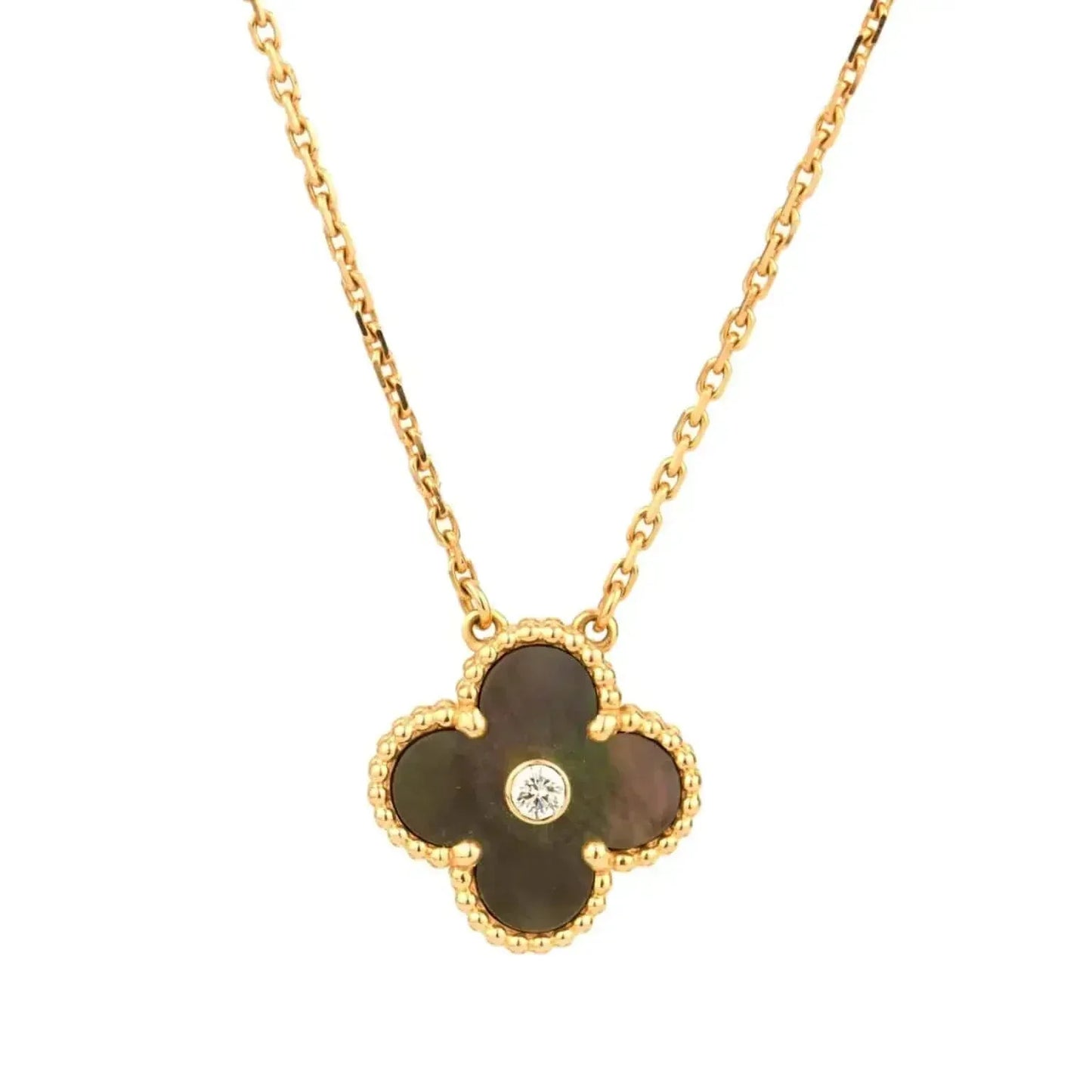 [Lumi Jewels]COLLIER TRÈFLE 15 MM DIAMANT ET NACRE GRISE