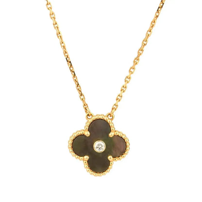 [Lumi Jewels]COLLIER TRÈFLE 15 MM DIAMANT ET NACRE GRISE