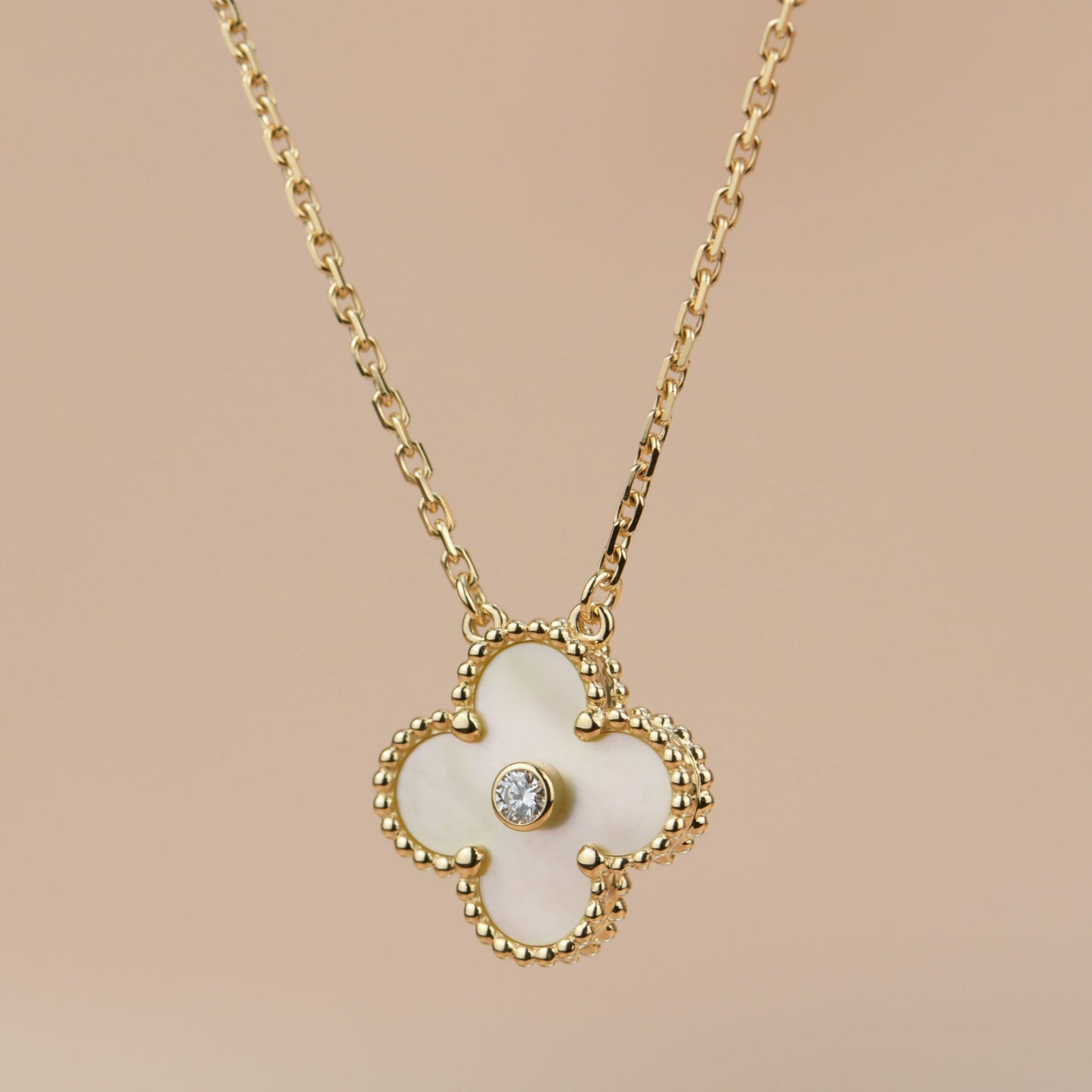[Lumi Jewels]COLLIER TRÈFLE 15 MM DIAMANT OR NACRE