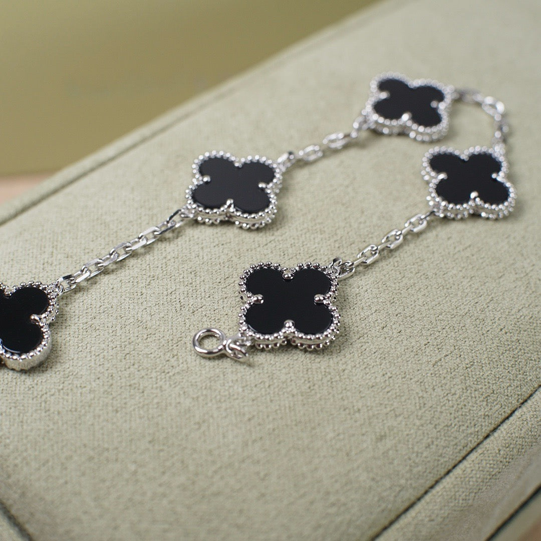 [Lumi Jewels]CLOVER 5 MOTIF ONYXS  BRACELET SILVER