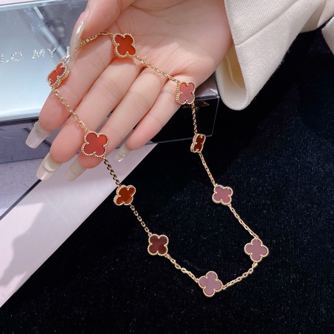 [Lumi Jewels]CLOVERS THE  10-MOTIFS CARNELIAN NECKLACE