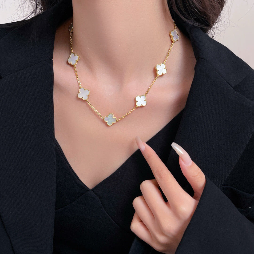 [Lumi Jewels]CLOVERS THE 10-MOTIFS WHITE MOTHER OF PEARL NECKLACE