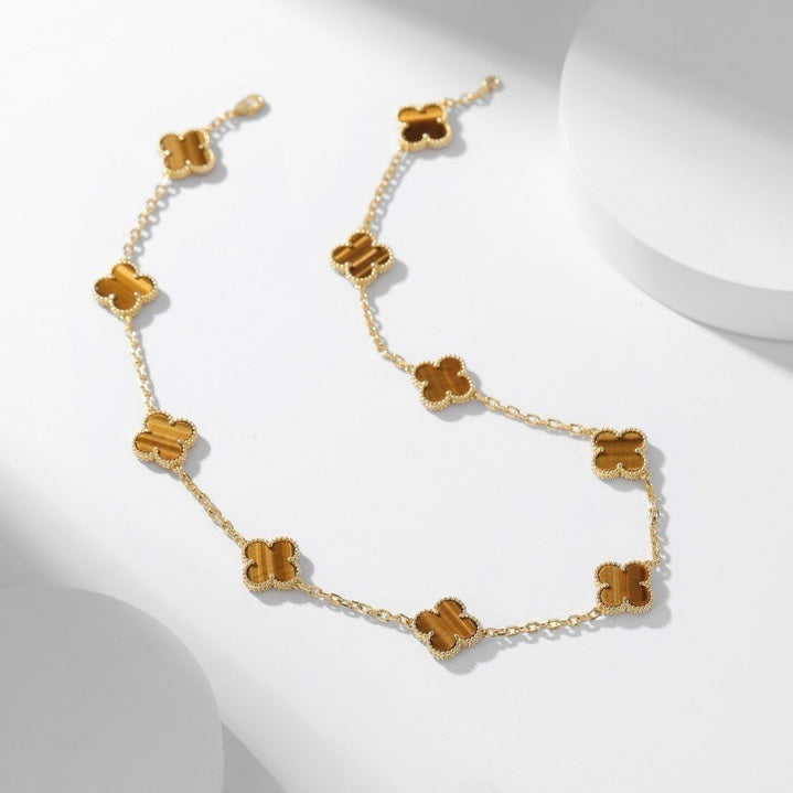 [Lumi Jewels]CLOVERS THE 10-MOTIFS TIGER EYE NECKLACE