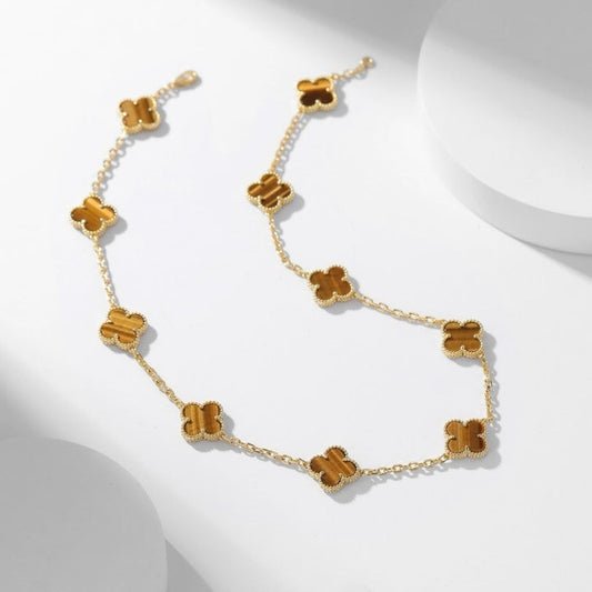 [Lumi Jewels]CLOVERS THE 10-MOTIFS TIGER EYE NECKLACE