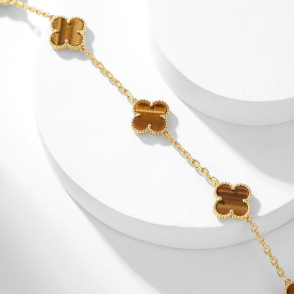 [Lumi Jewels]CLOVERS THE 10-MOTIFS TIGER EYE NECKLACE