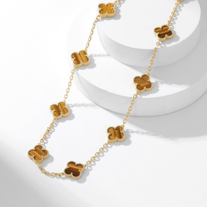 [Lumi Jewels]CLOVERS THE 10-MOTIFS TIGER EYE NECKLACE