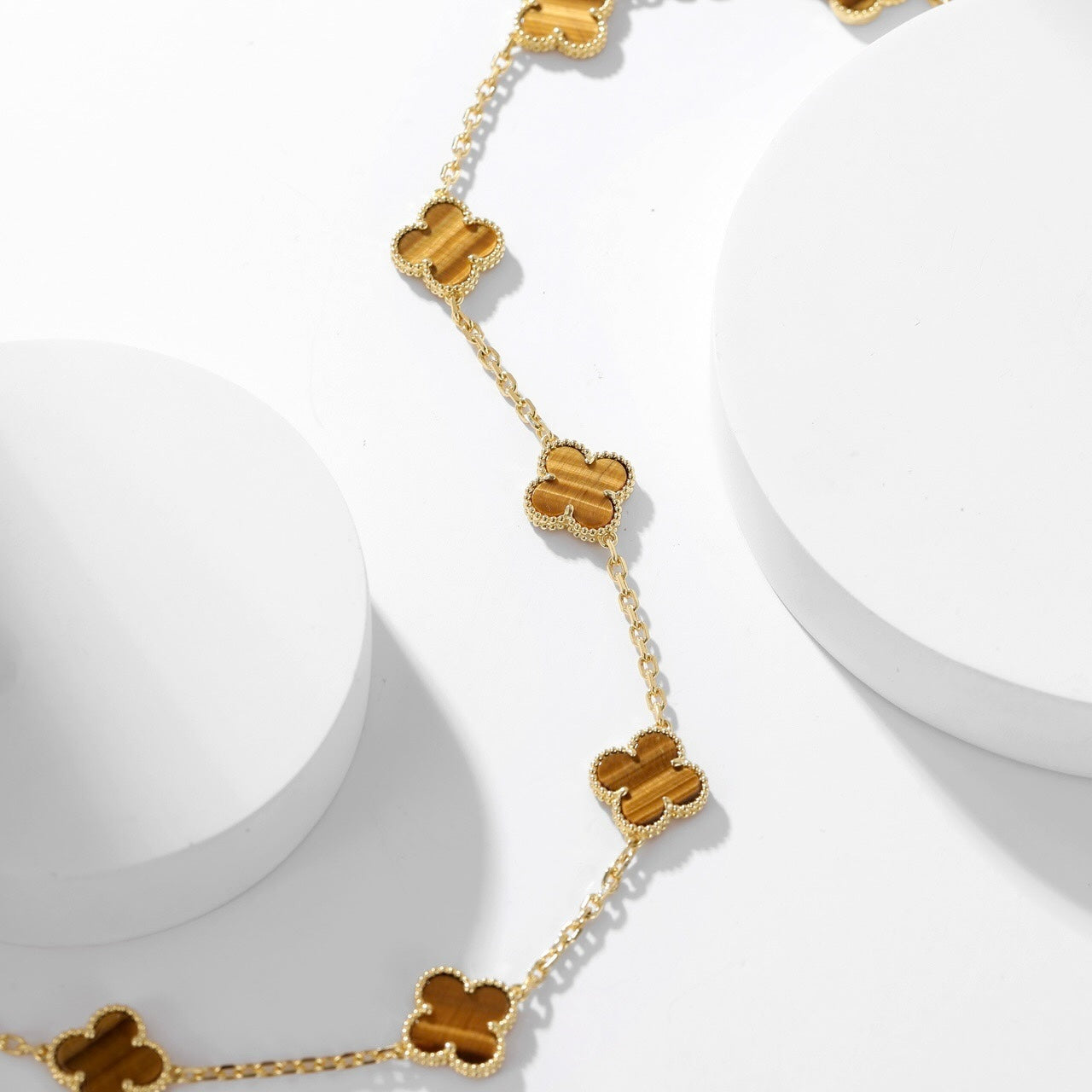 [Lumi Jewels]CLOVERS THE 10-MOTIFS TIGER EYE NECKLACE