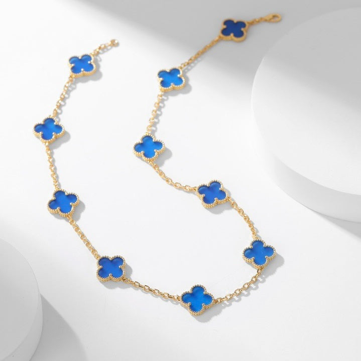 [Lumi Jewels]CLOVERS THE 10-MOTIFS BLUE AGATE NECKLACE