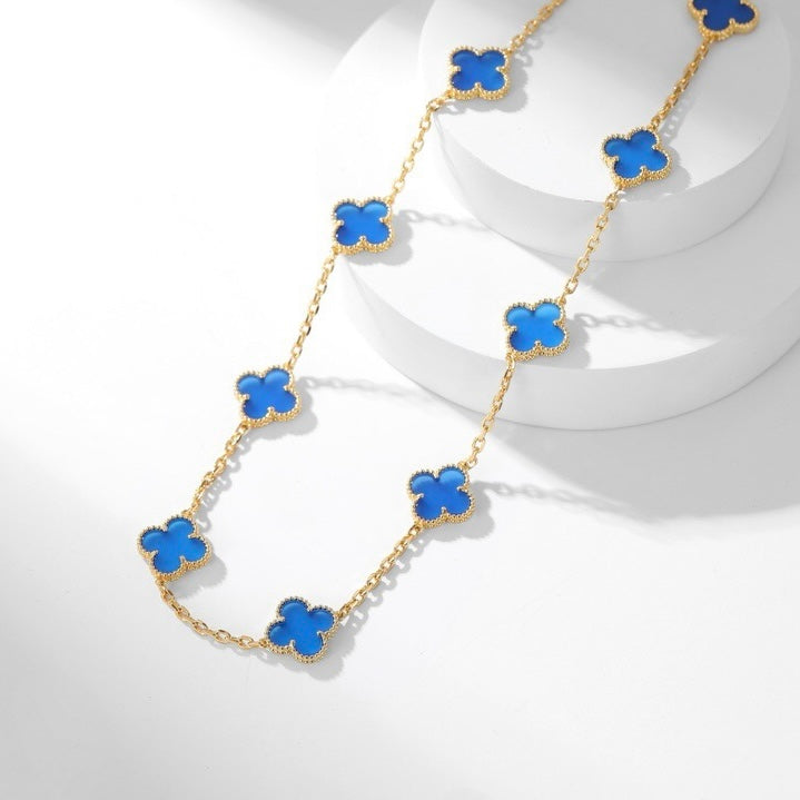 [Lumi Jewels]CLOVERS THE 10-MOTIFS BLUE AGATE NECKLACE