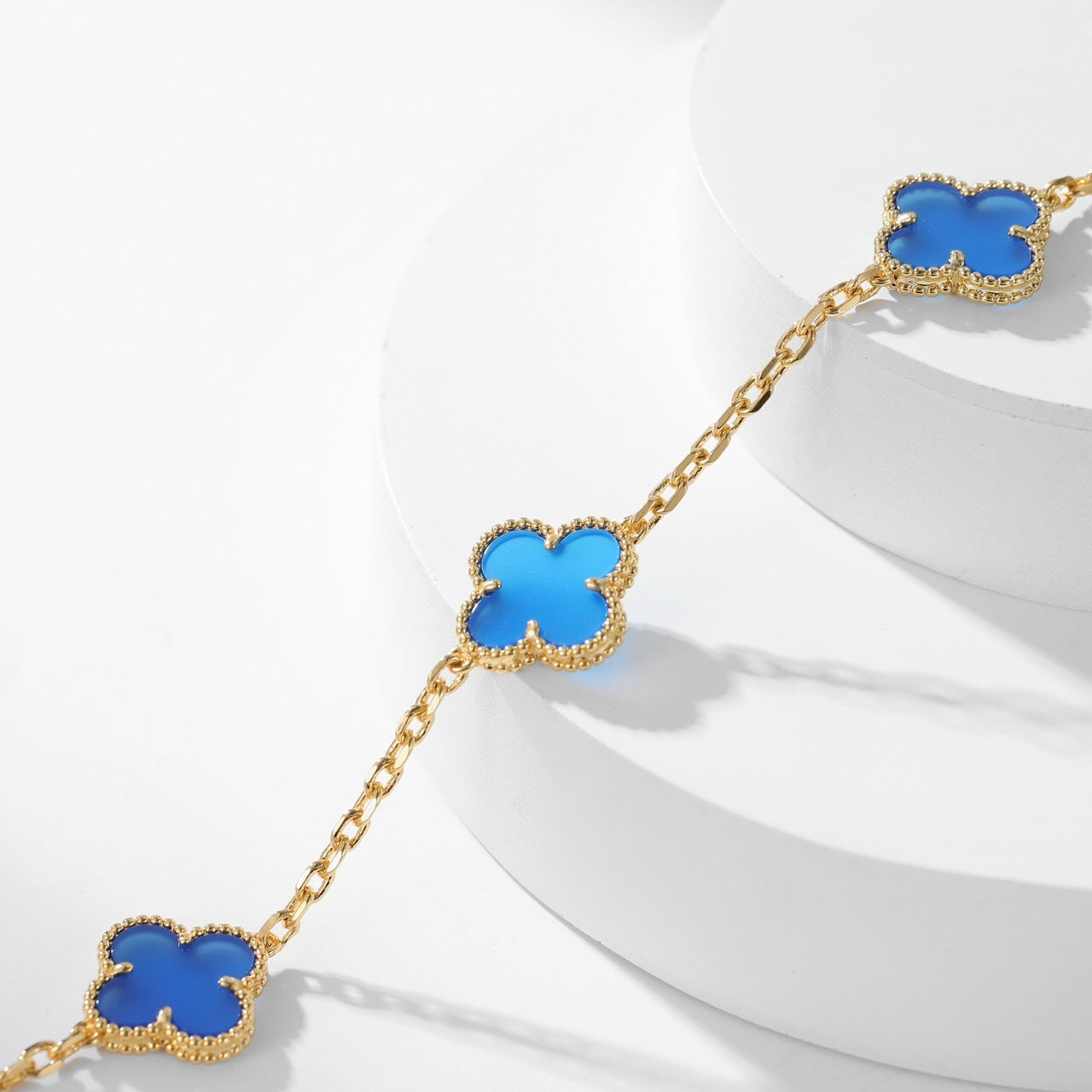 [Lumi Jewels]CLOVERS THE 10-MOTIFS BLUE AGATE NECKLACE