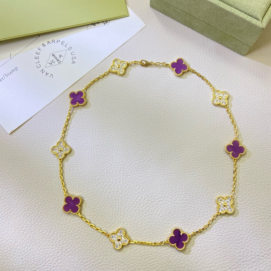 [Lumi Jewels]COLLIER TRÈFLE 10 MOTIFS DIAMANTS VIOLETS