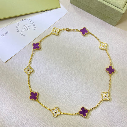 [Lumi Jewels]COLLIER TRÈFLE 10 MOTIFS DIAMANTS VIOLETS