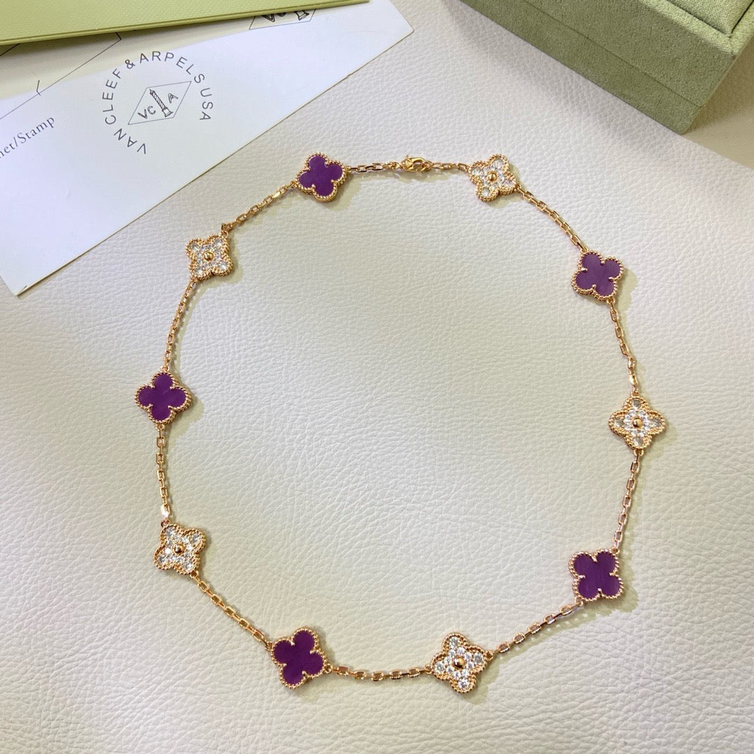 [Lumi Jewels]COLLIER TRÈFLE 10 MOTIFS DIAMANTS VIOLETS