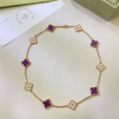 [Lumi Jewels]COLLIER TRÈFLE 10 MOTIFS DIAMANTS VIOLETS