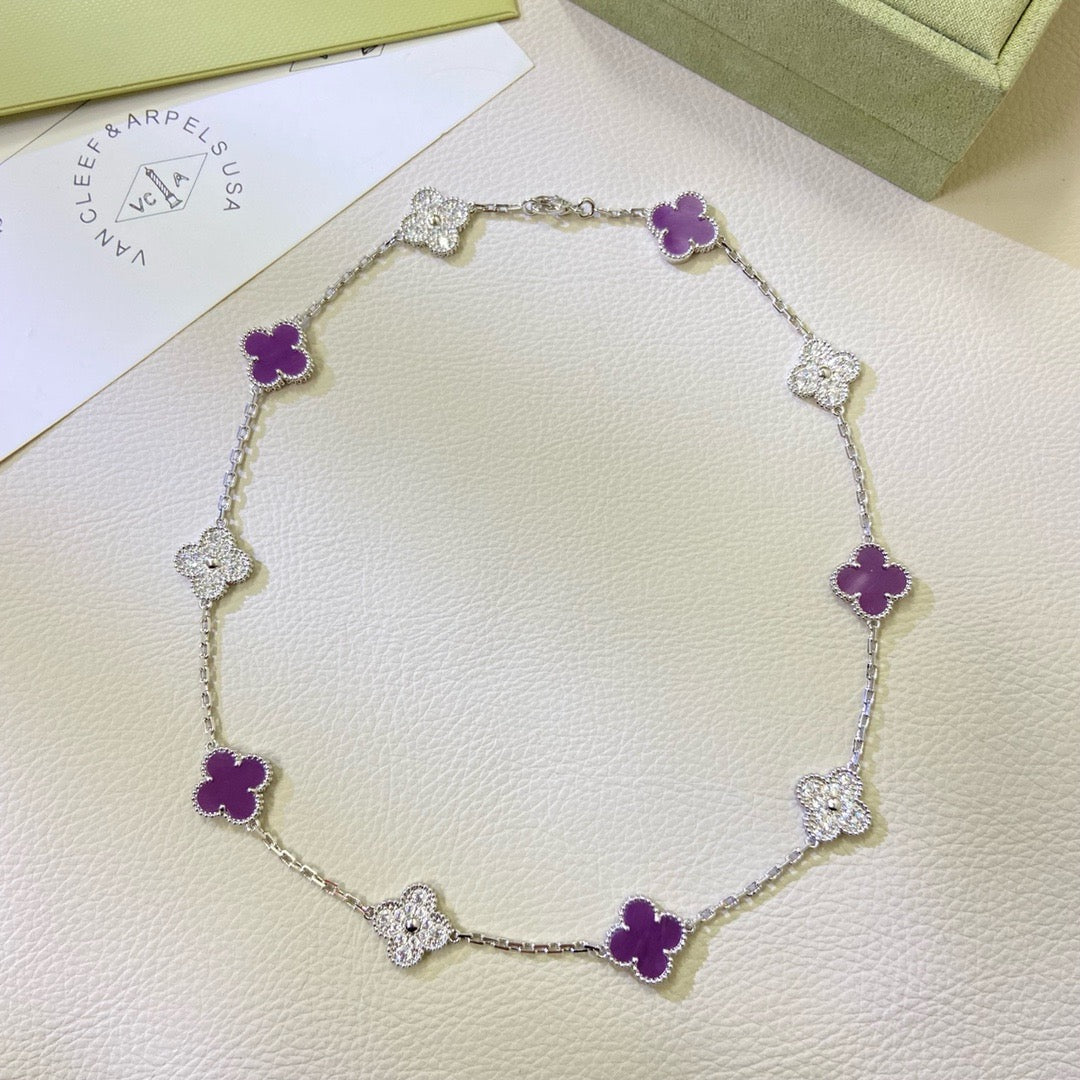 [Lumi Jewels]COLLIER TRÈFLE 10 MOTIFS DIAMANTS VIOLETS