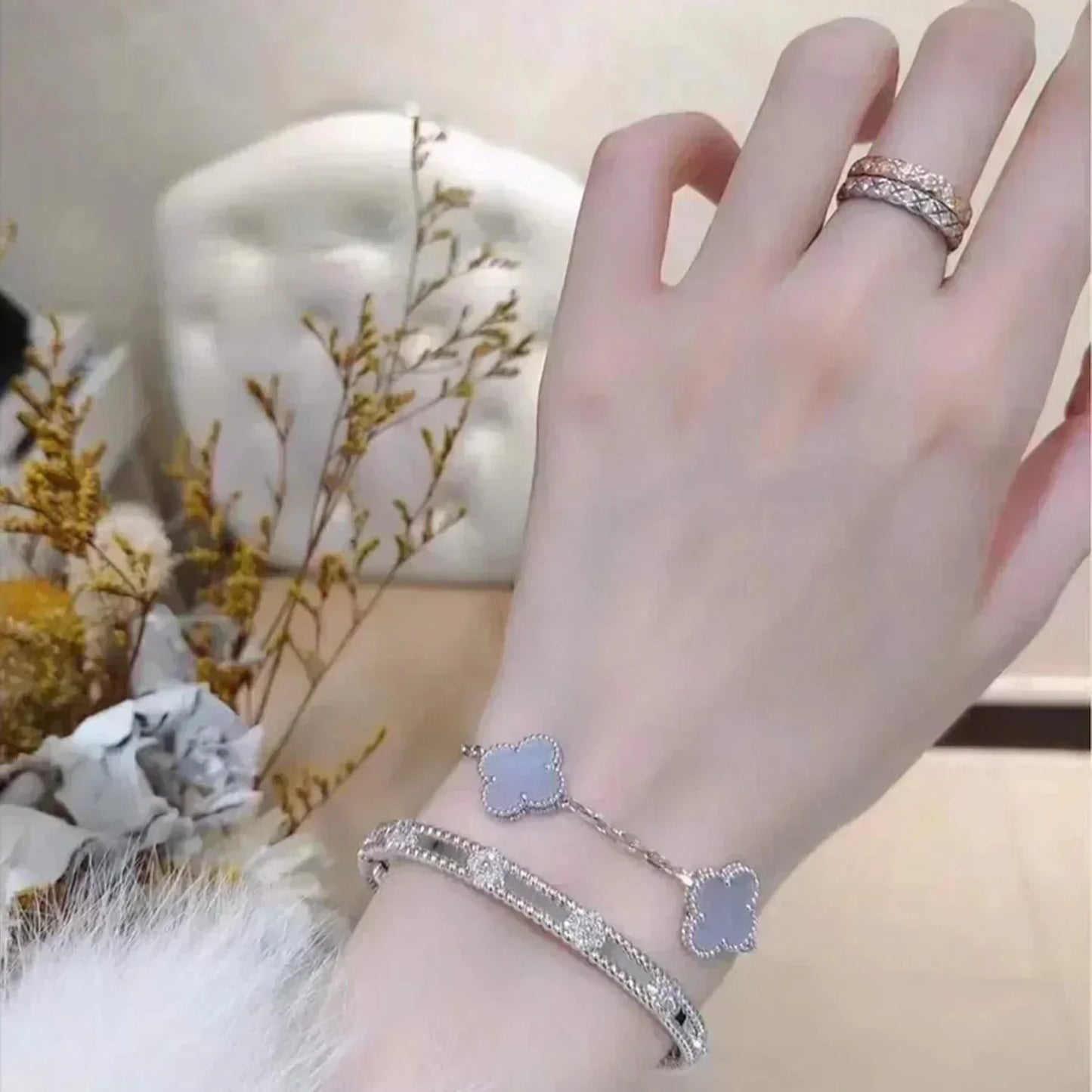 [Lumi Jewels]CLOVER  5 MOTIF PURPLE CHALCEDONY BRACELET SILVER