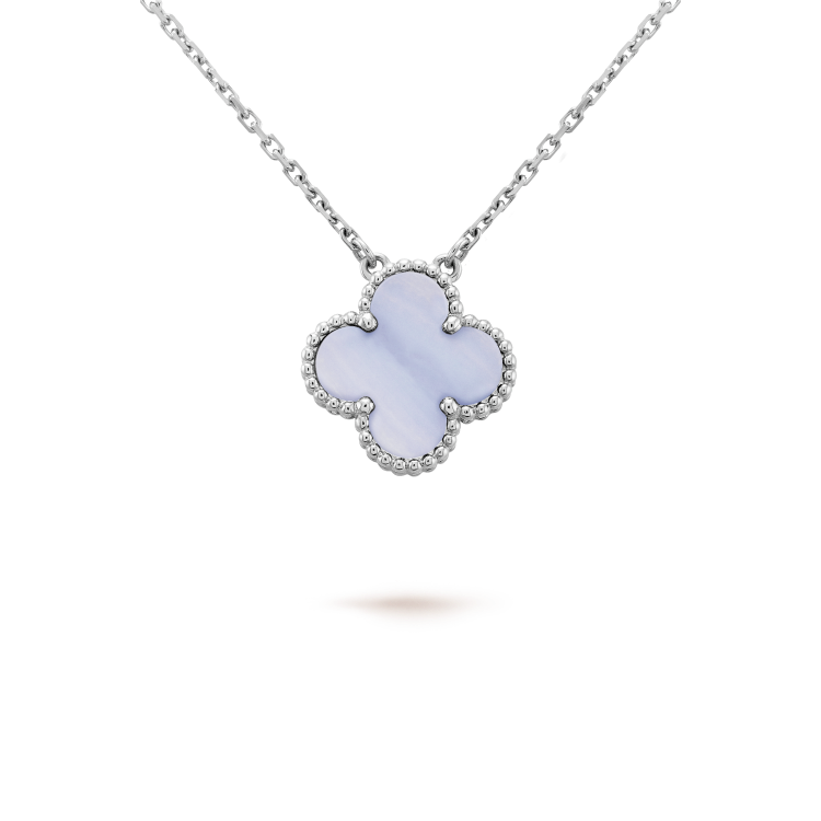 [Lumi Jewels]COLLIER TRÈFLE 15MM CALCÉDOINE BLEUE ARGENT