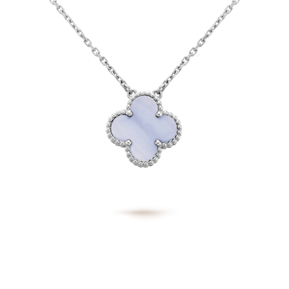 [Lumi Jewels]COLLIER TRÈFLE 15MM CALCÉDOINE BLEUE ARGENT