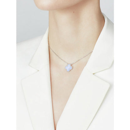 [Lumi Jewels]COLLIER TRÈFLE 15MM CALCÉDOINE BLEUE ARGENT