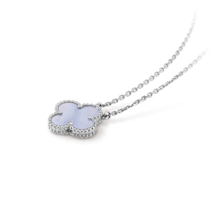 [Lumi Jewels]COLLIER TRÈFLE 15MM CALCÉDOINE BLEUE ARGENT