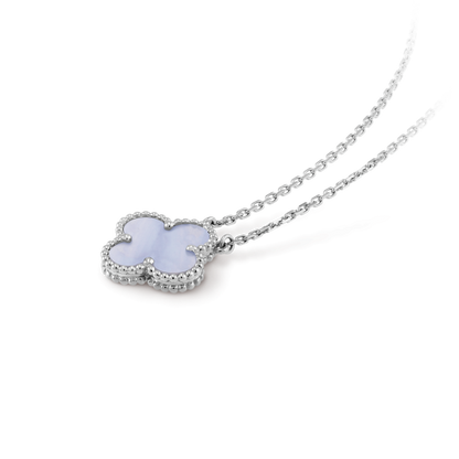 [Lumi Jewels]COLLIER TRÈFLE 15MM CALCÉDOINE BLEUE ARGENT