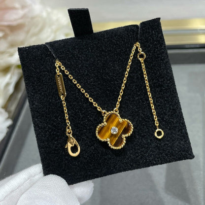 [Lumi Jewels]CLOVER Collier 15MM DIAMANT ET ŒIL-DE-TIGRE JAUNE AGATE