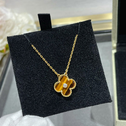 [Lumi Jewels]CLOVER Collier 15MM DIAMANT ET ŒIL-DE-TIGRE JAUNE AGATE