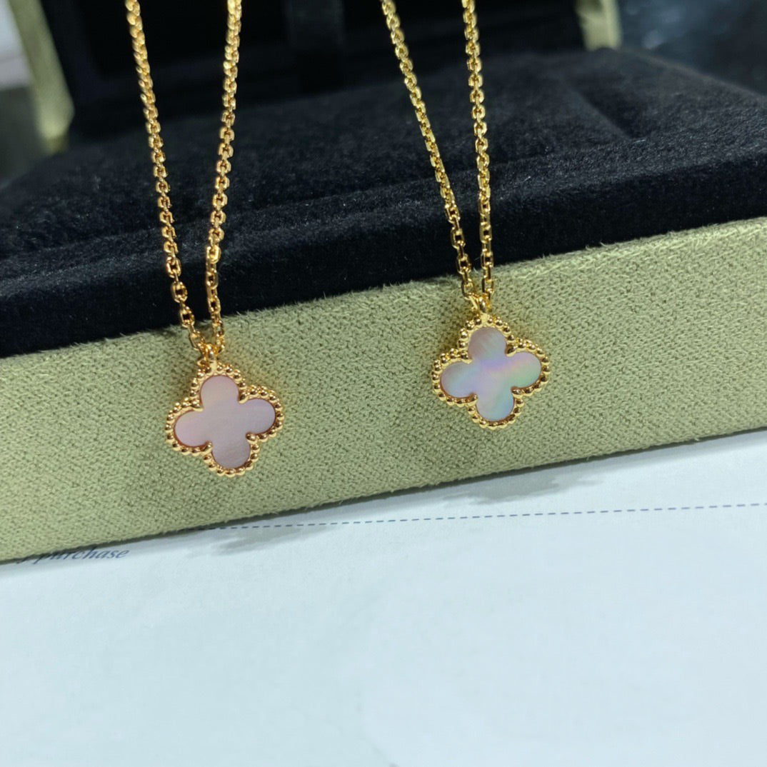 [Lumi Jewels]COLLIER FLEUR SIMPLE TRÈFLE NACRE ROSE 15MM
