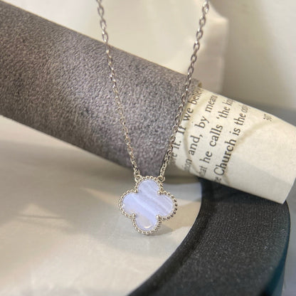 [Lumi Jewels]COLLIER TRÈFLE 15MM CALCÉDOINE BLEUE ARGENT