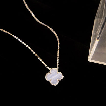 [Lumi Jewels]COLLIER TRÈFLE 15MM CALCÉDOINE BLEUE ARGENT
