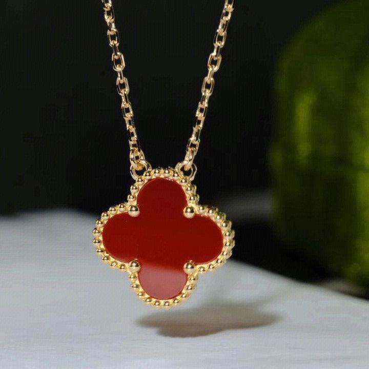 [Lumi Jewels]COLLIER FLEUR UNIQUE 15MM CORNALINE TRÈFLE