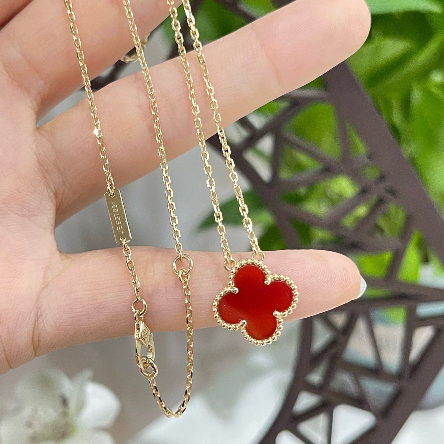 [Lumi Jewels]COLLIER FLEUR UNIQUE 15MM CORNALINE TRÈFLE