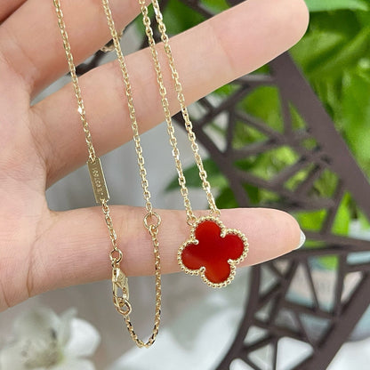 [Lumi Jewels]COLLIER FLEUR UNIQUE 15MM CORNALINE TRÈFLE