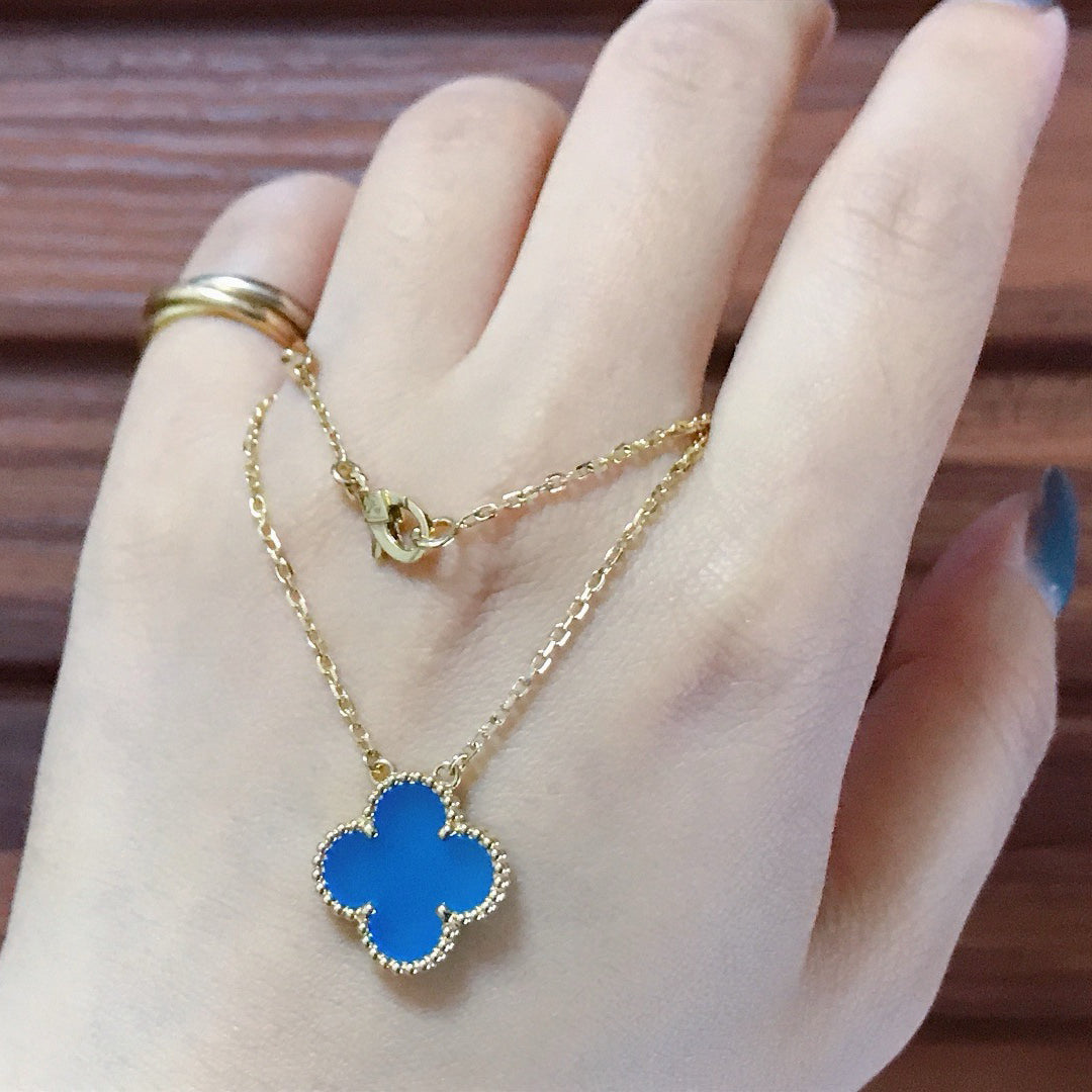 [Lumi Jewels]COLLIER TRÈFLE 15 MM AGATE BLEUE