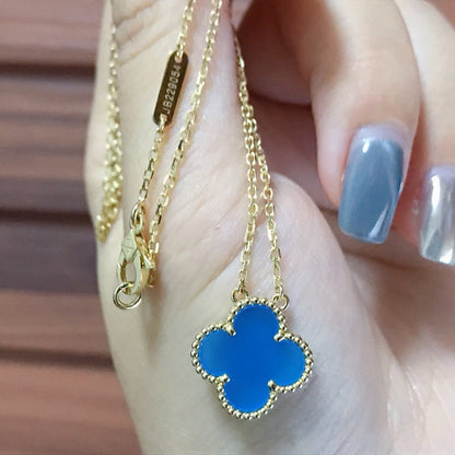 [Lumi Jewels]COLLIER TRÈFLE 15 MM AGATE BLEUE