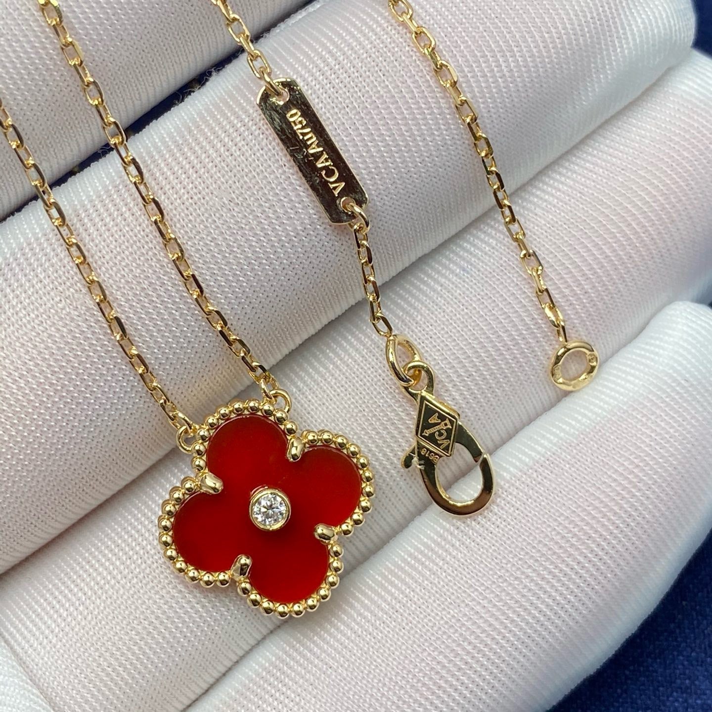 [Lumi Jewels]COLLIER TRÈFLE 15 MM DIAMANT CORNALINE