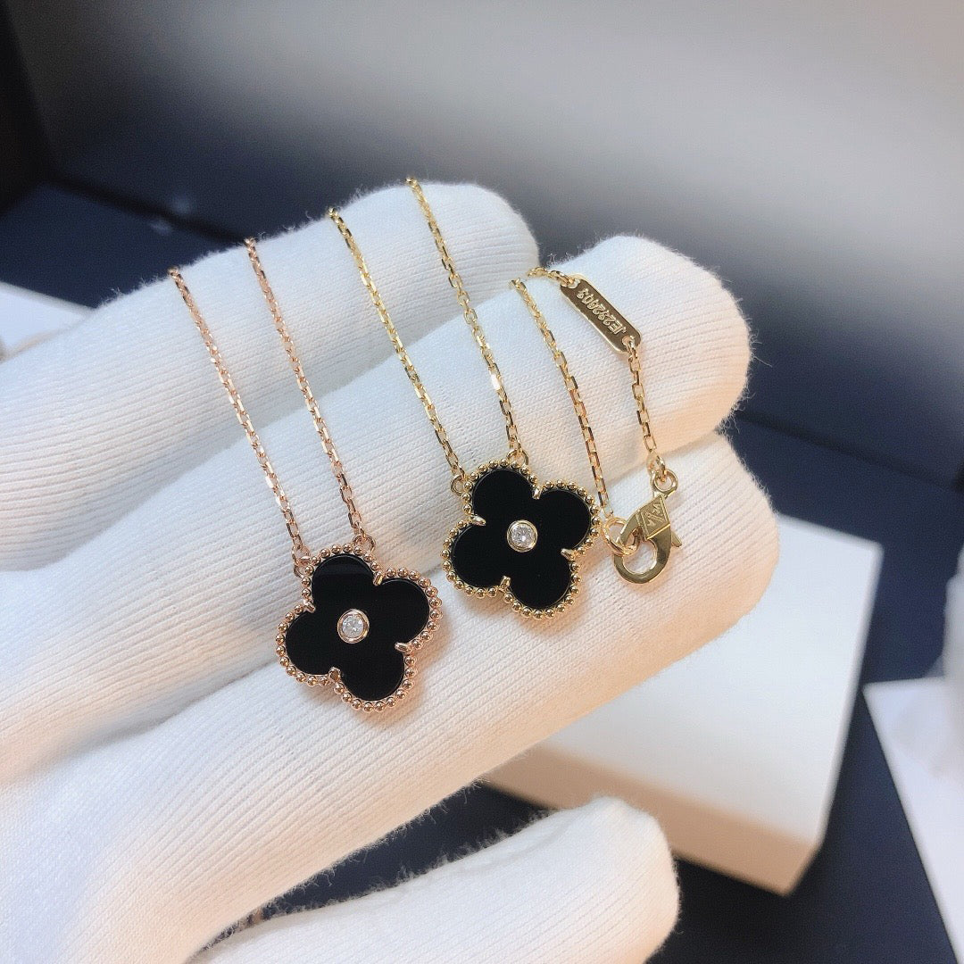 [Lumi Jewels]COLLIER TRÈFLE 15MM DIAMANT ONYX