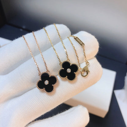 [Lumi Jewels]COLLIER TRÈFLE 15MM DIAMANT ONYX