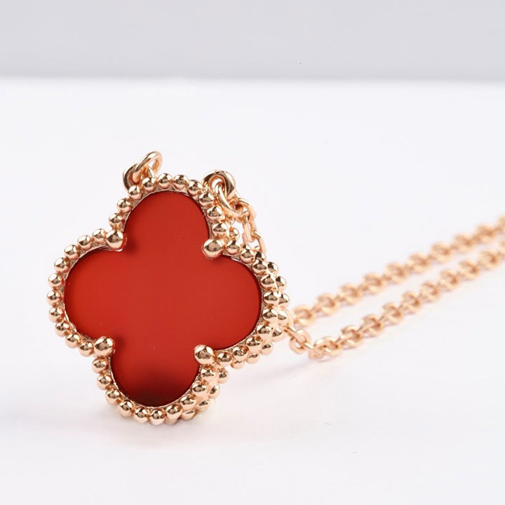 [Lumi Jewels]COLLIER FLEUR UNIQUE 15MM CORNALINE TRÈFLE