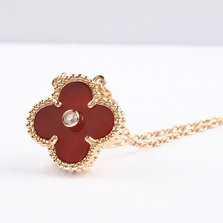 [Lumi Jewels]COLLIER TRÈFLE 15 MM DIAMANT CORNALINE